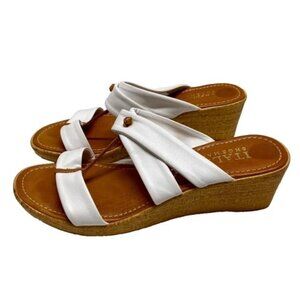 Italian Shoemakers Wedge Sandals Women's 8.5 Standard White Brown Leather GUC